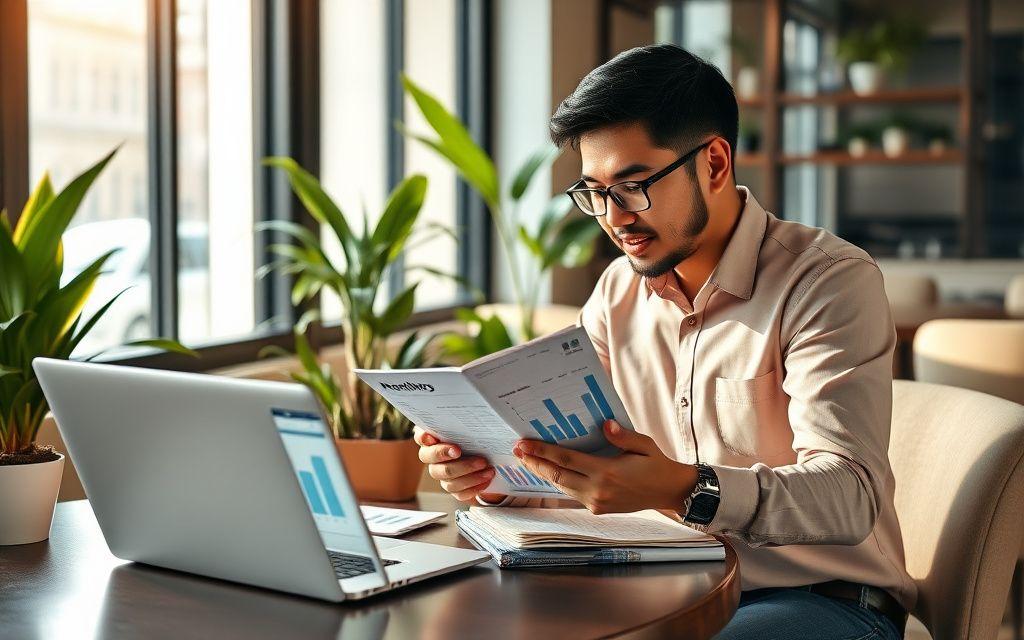 Business owner and accountant reviewing monthly ledgers on a tablet