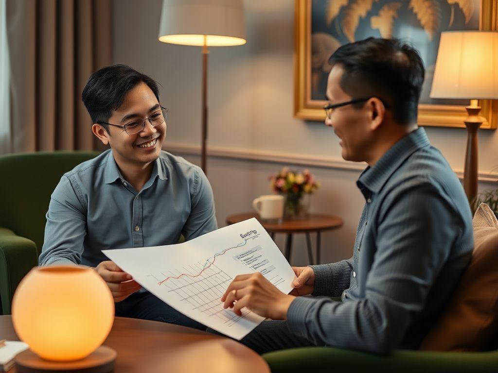 Advisor explaining a savings roadmap to a client in a consultation room